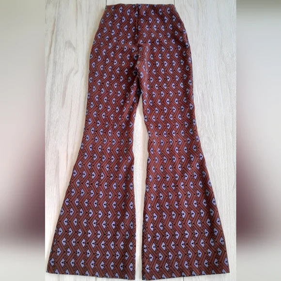 Anthropologie The Joni  High-Rise Flare Pants in Brown and Lavender Size XS - Picture 4 of 10